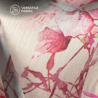 Baby Pink Floral Digital Print Chiffon Satin Fabric