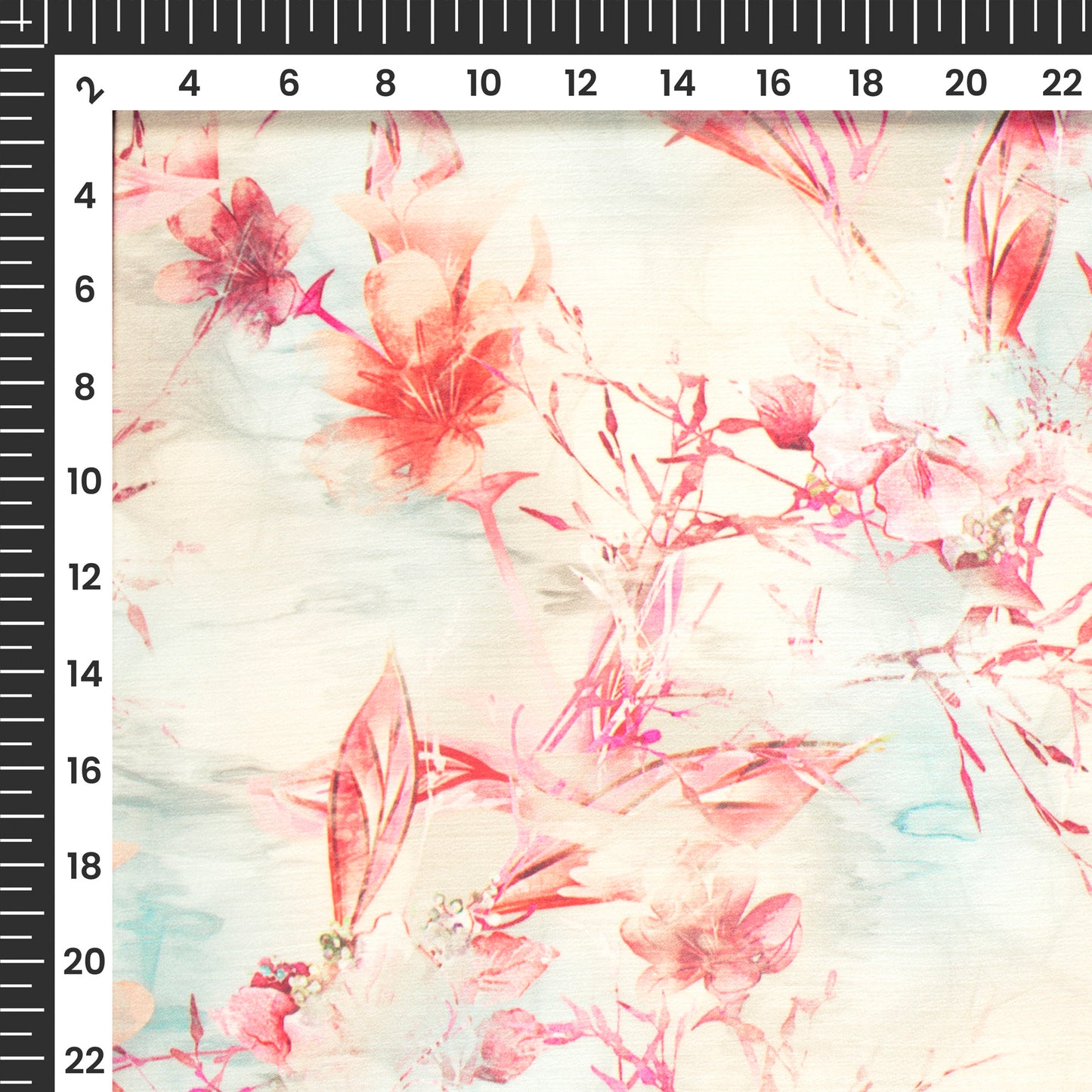 Baby Pink Floral Digital Print Chiffon Satin Fabric