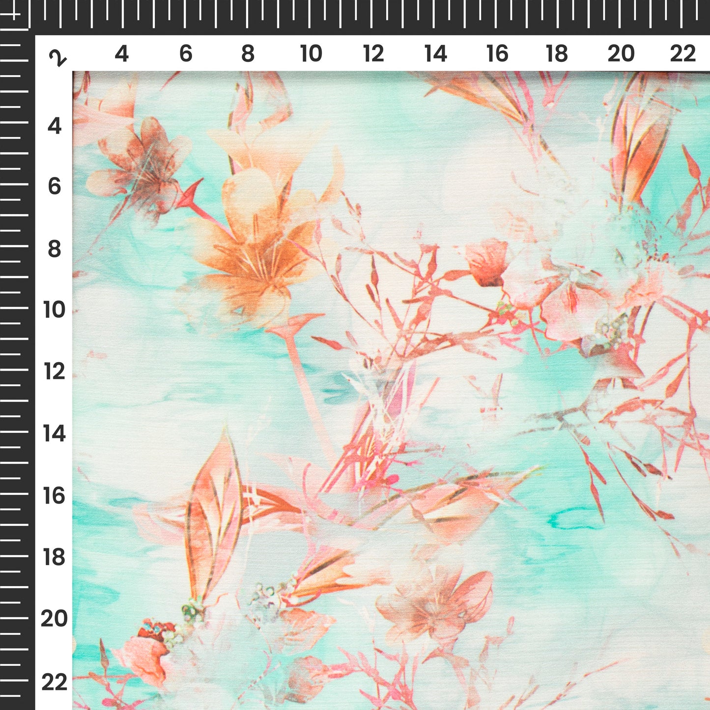 Beige Pink Floral Digital Print Chiffon Satin Fabric