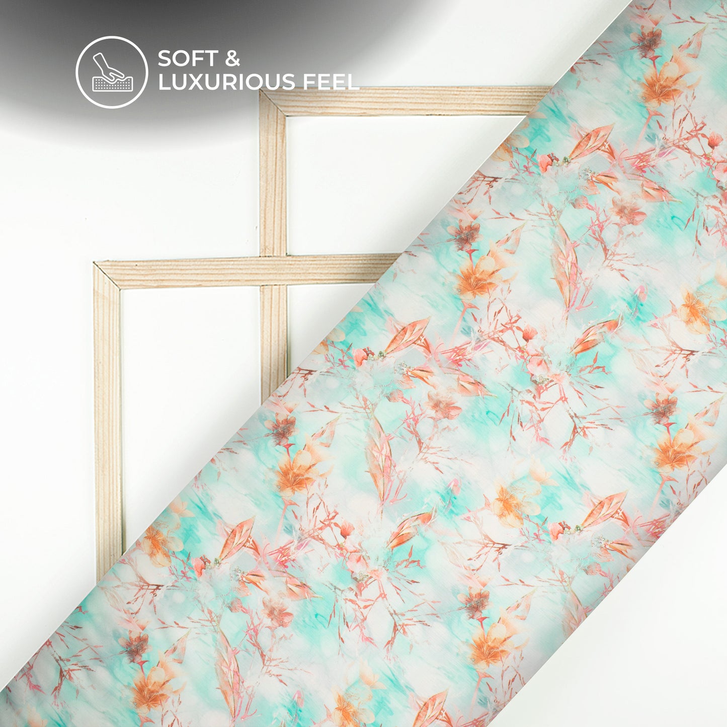 Beige Pink Floral Digital Print Chiffon Satin Fabric