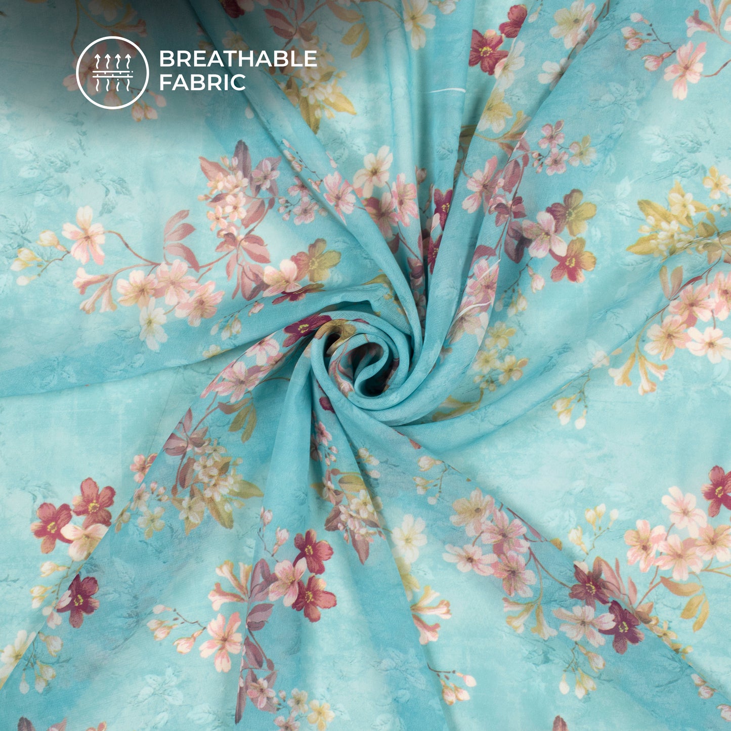 Charming Blue Floral Digital Print Lightweight Georgette Fabric