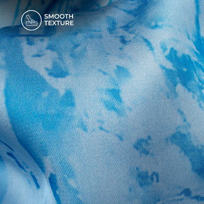 Vivid Sky Blue Abstract Digital Print Georgette Satin Fabric