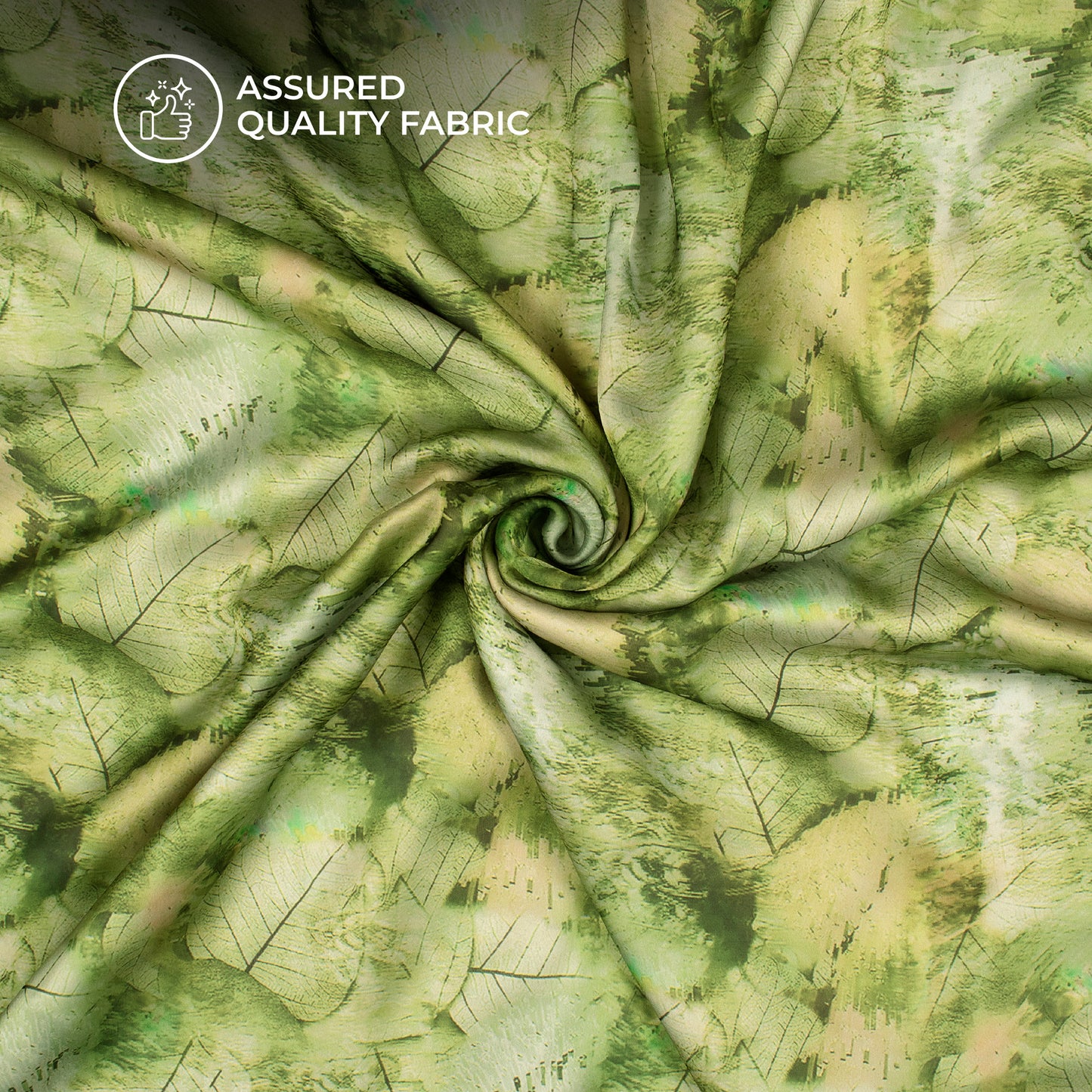 Olive Green Leaf Digital Print Georgette Satin Fabric