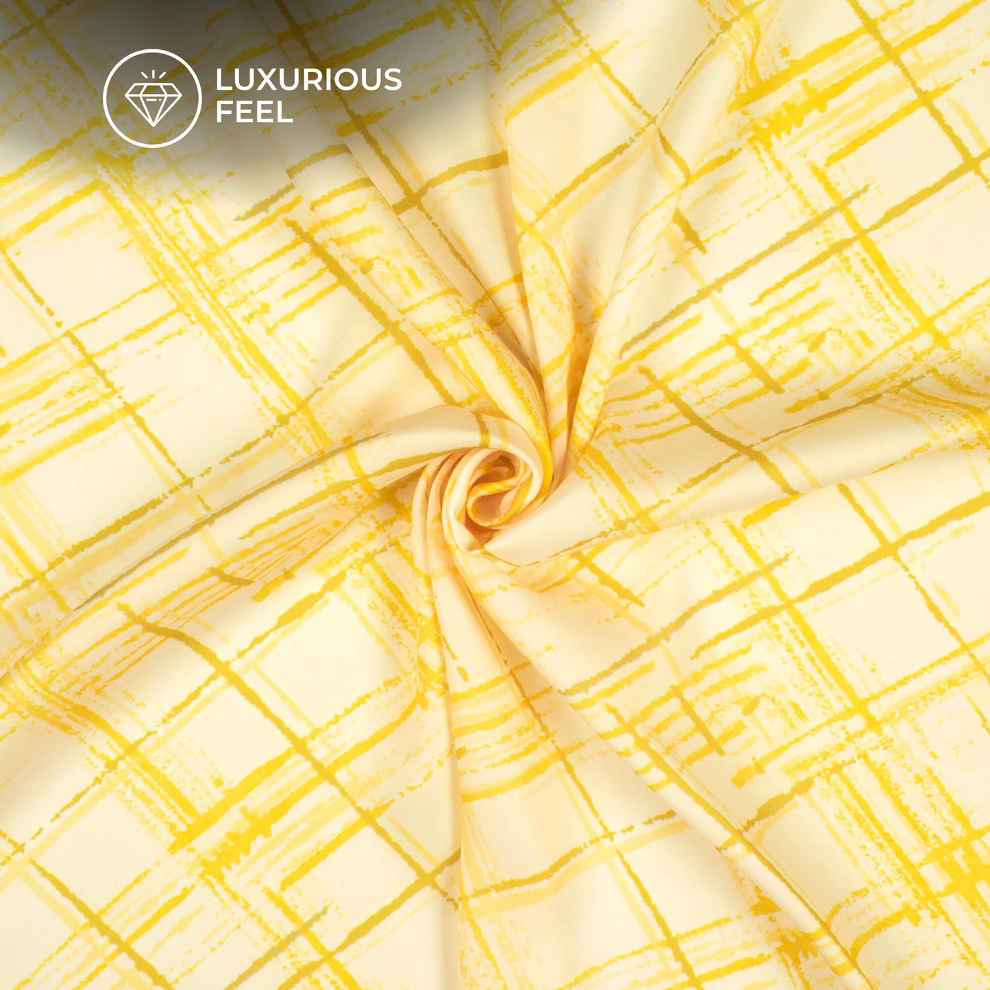 Yellow Checks Digital Print Imported Satin Fabric
