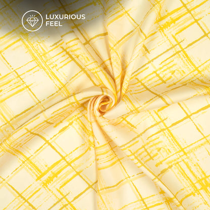 Yellow Checks Digital Print Imported Satin Fabric