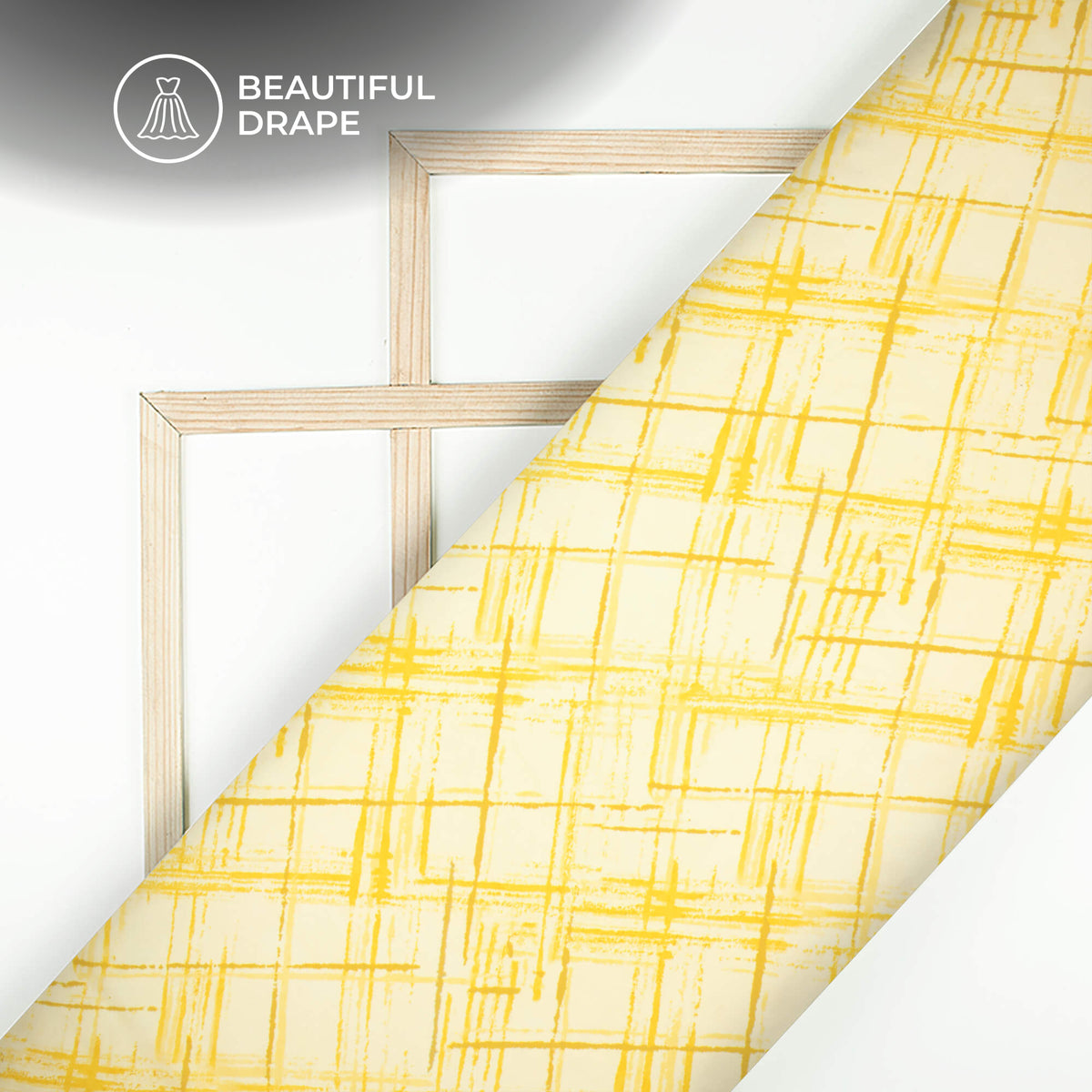 Yellow Checks Digital Print Imported Satin Fabric