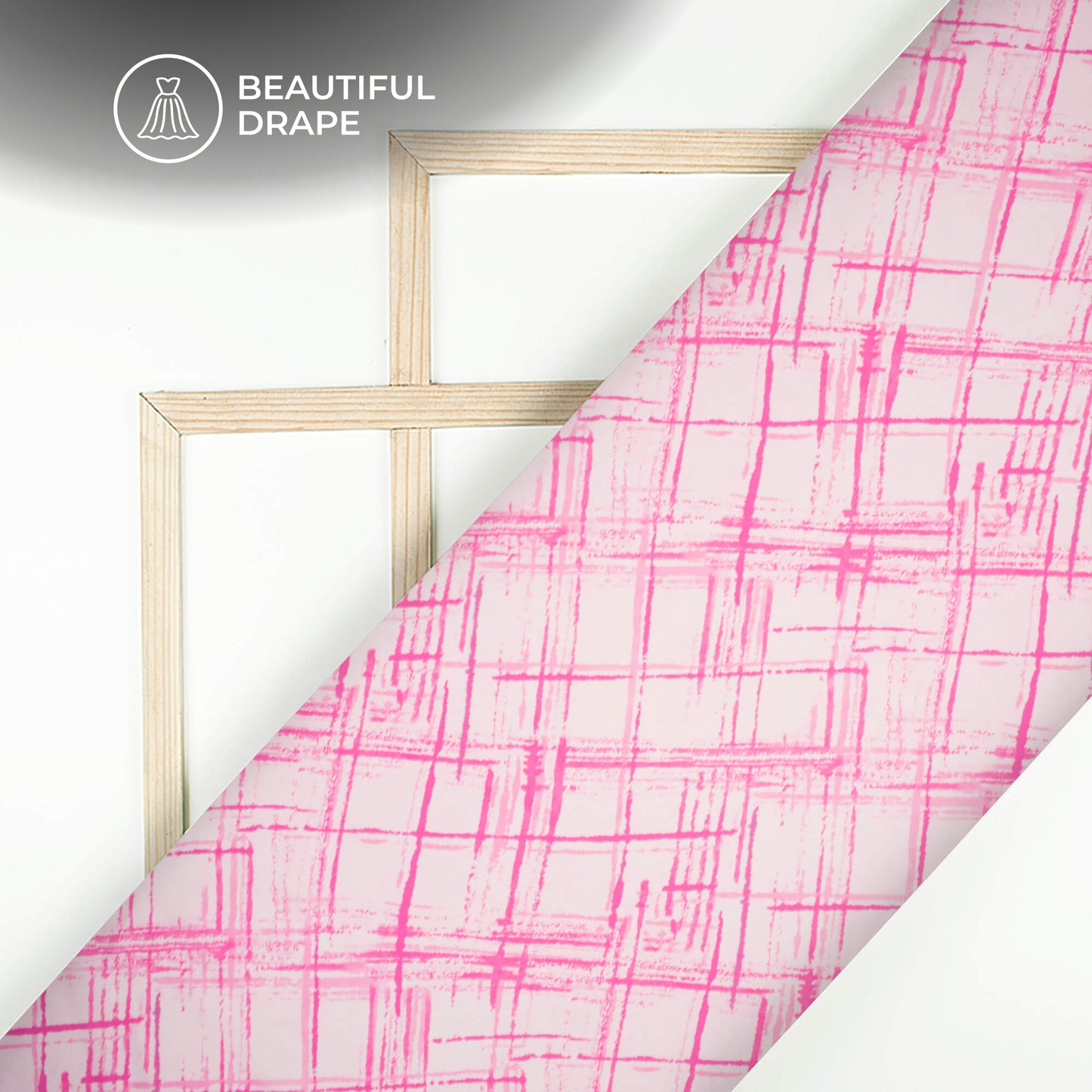 Fuscia Pink Checks Digital Print Imported Satin Fabric