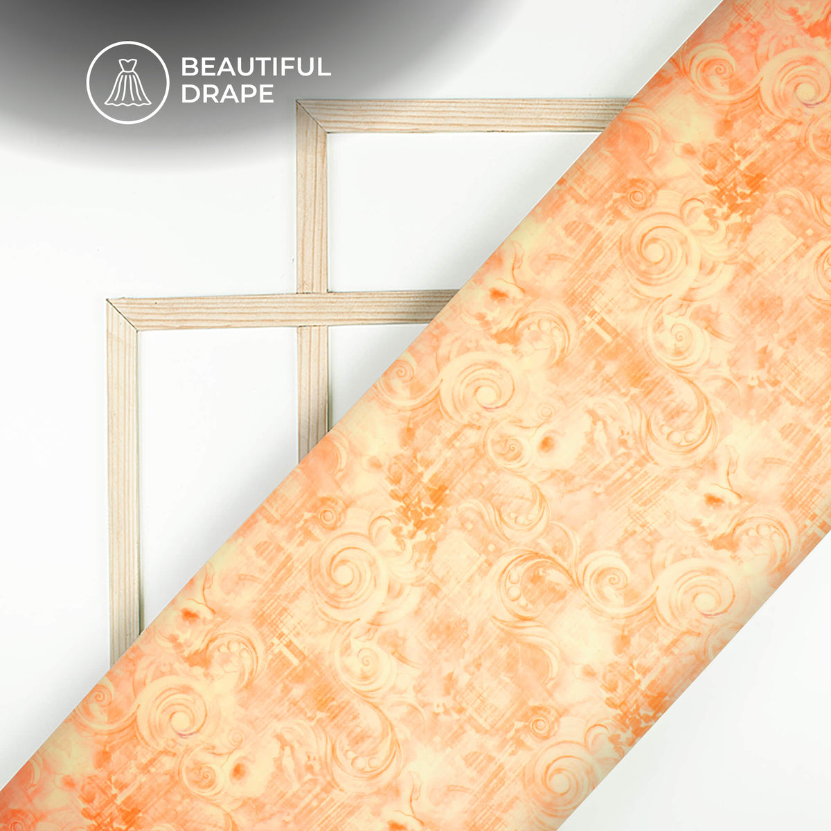 Pastel Peach Floral Digital Print Imported Satin Fabric