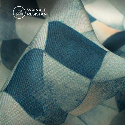 Aegean Blue Geometric Digital Print Imported Satin Fabric