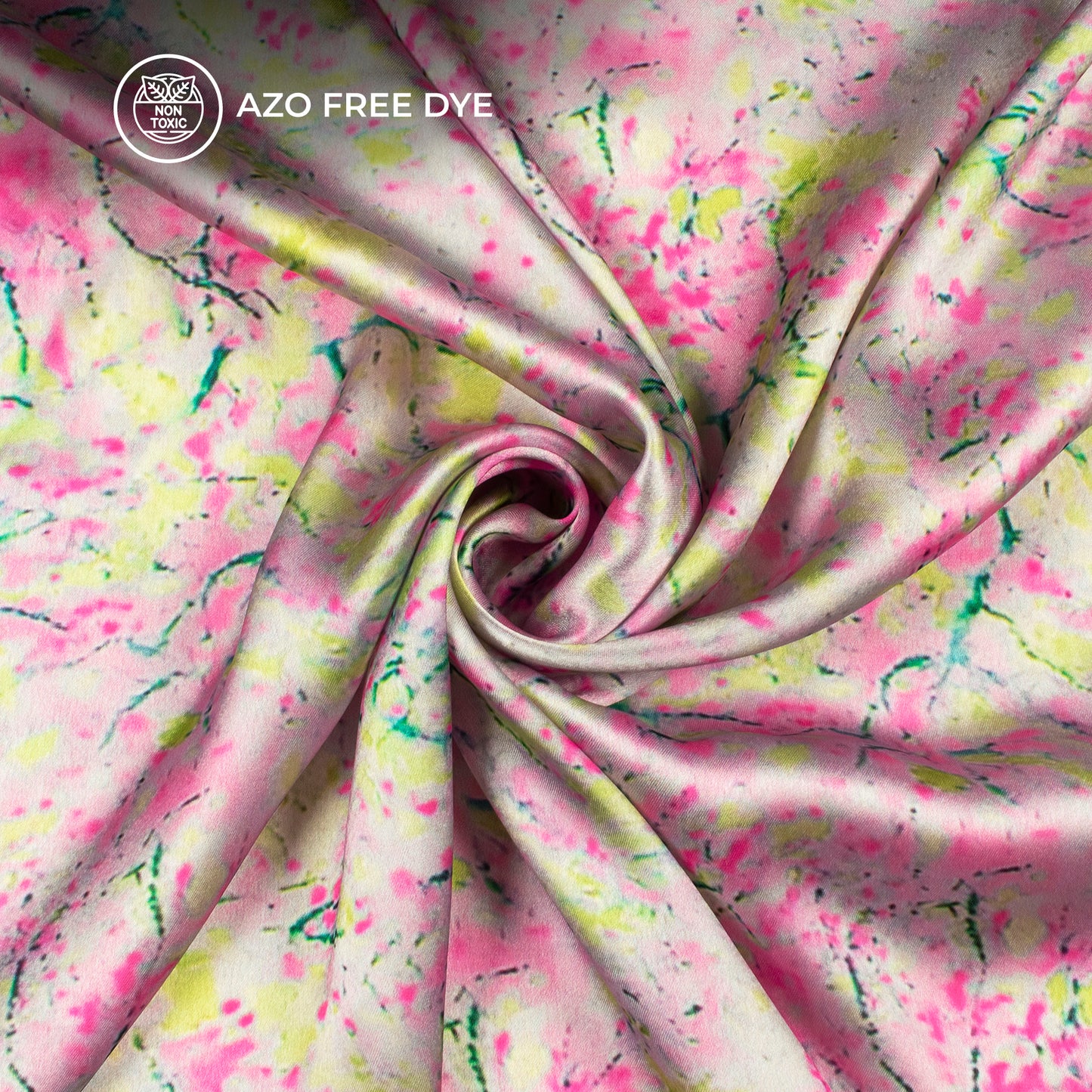 Fuscia Pink Tie And Dye Digital Print Japan Satin Fabric