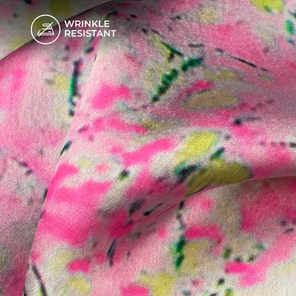 Fuscia Pink Tye And Dye Digital Print Japan Satin Fabric