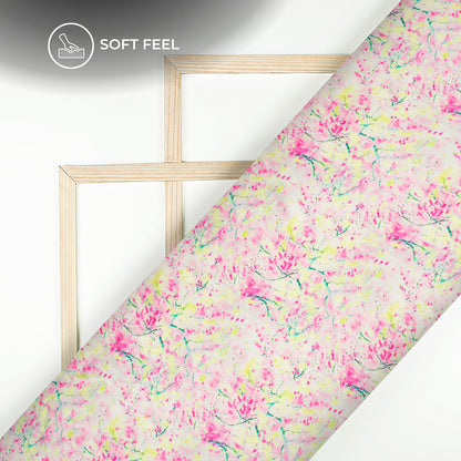 Fuscia Pink Tye And Dye Digital Print Japan Satin Fabric