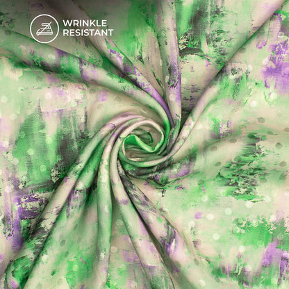 Green Tye And Dye Digital Print Jacquard Booti Japan Satin Fabric (Width 56 Inches)