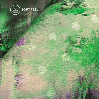 Green Tye And Dye Digital Print Jacquard Booti Japan Satin Fabric (Width 56 Inches)