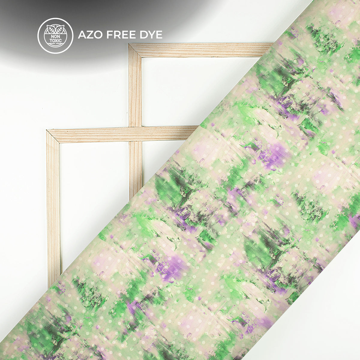 Green Tie And Dye Digital Print Jacquard Booti Japan Satin Fabric (Width 56 Inches)