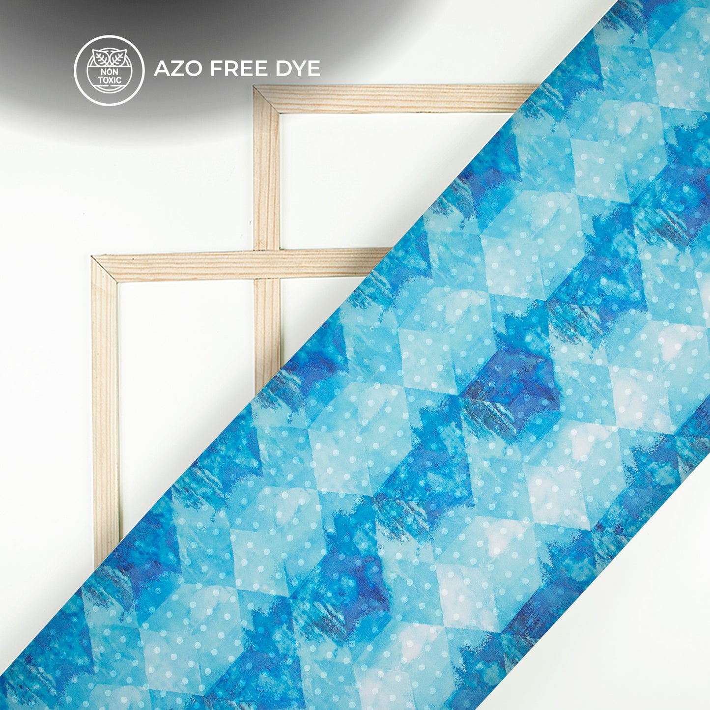 Sky Blue Geometric Digital Print Jacquard Booti Japan Satin Fabric (Width 56 Inches)