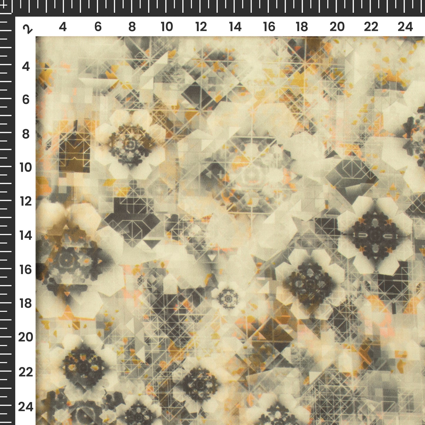 Cream Geometric Digital Print Modal Satin Fabric