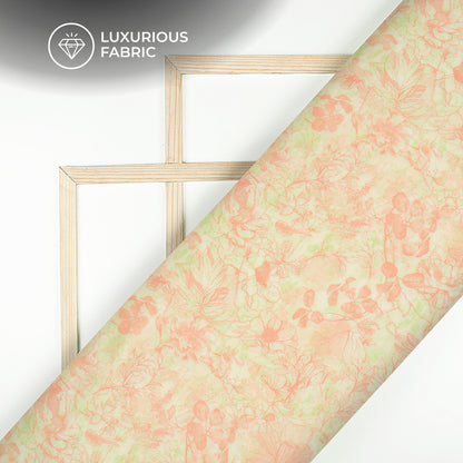 Peach Pink Floral Digital Print Modal Satin Fabric