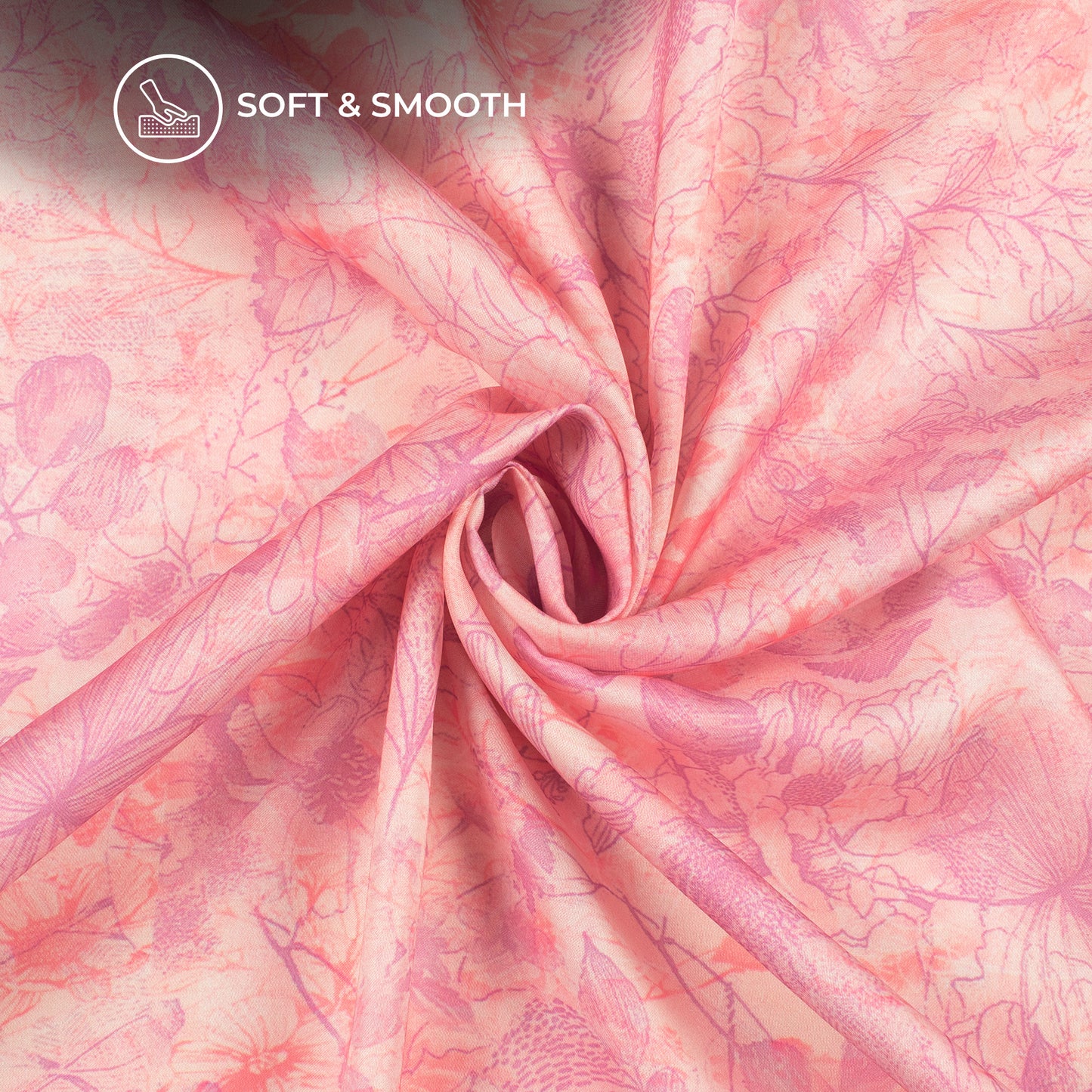 Blush Pink Floral Digital Print Modal Satin Fabric