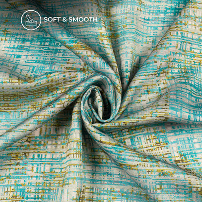Teal Blue Geometric Digital Print Modal Satin Fabric