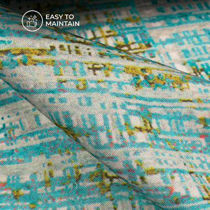 Teal Blue Geometric Digital Print Modal Satin Fabric
