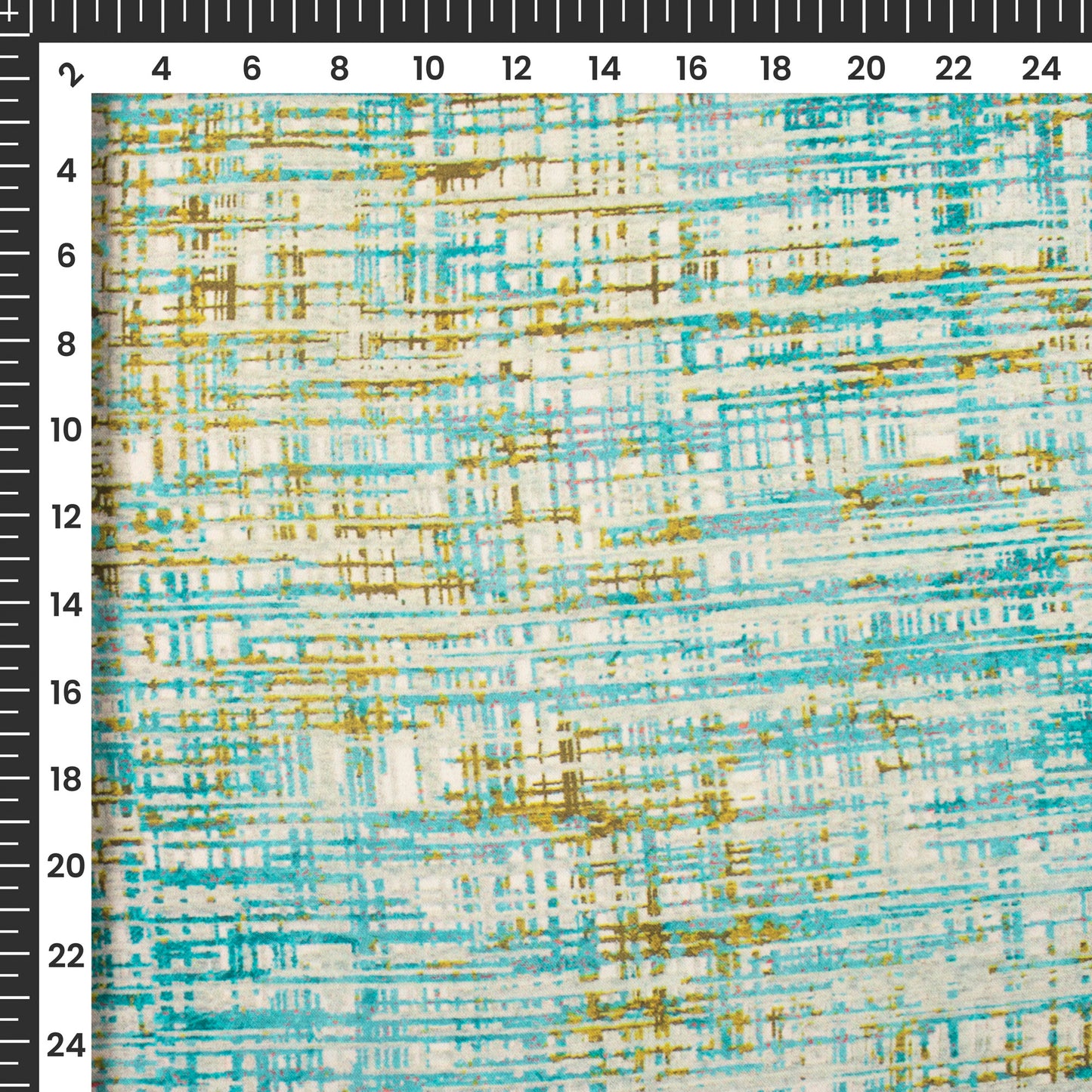 Teal Blue Geometric Digital Print Modal Satin Fabric