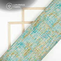 Teal Blue Geometric Digital Print Modal Satin Fabric