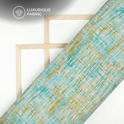 Teal Blue Geometric Digital Print Modal Satin Fabric