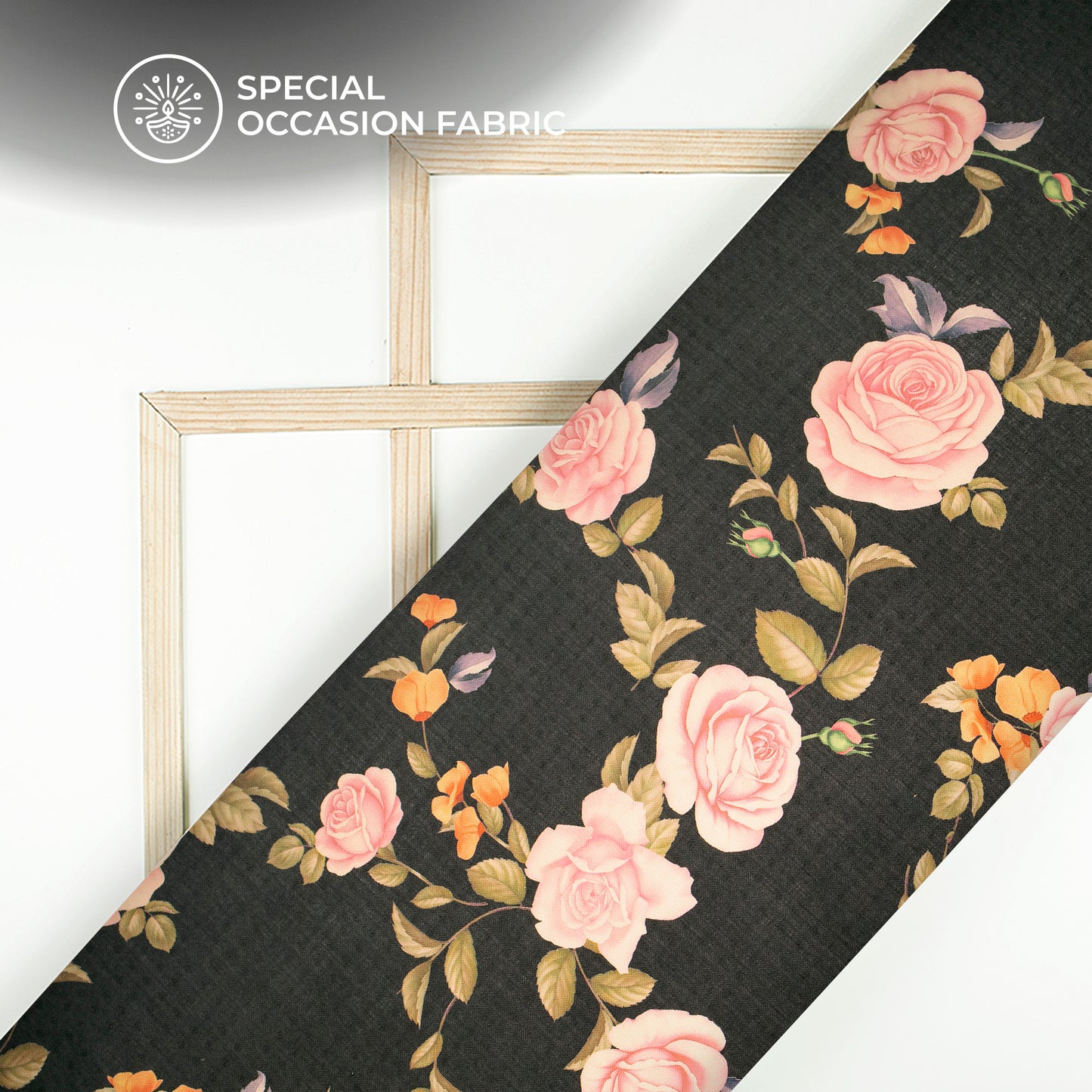 Black Floral Digital Print Blend Pashmina Fabric