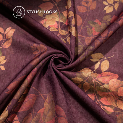 Magenta Purple Floral Digital Print Blend Pashmina Fabric