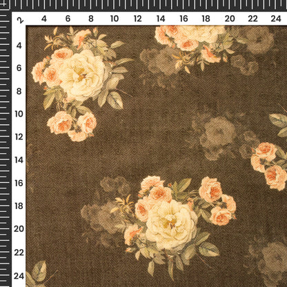 Mocha Brown Floral Digital Print Blend Pashmina Fabric