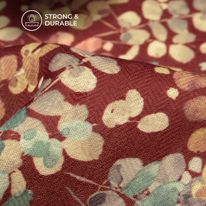 Dark Maroon Leaf Digital Print Blend Pashmina Fabric