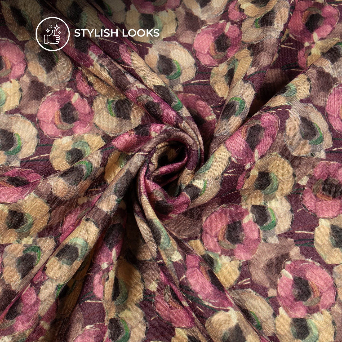 Hot Pink Floral Digital Print Blend Pashmina Fabric