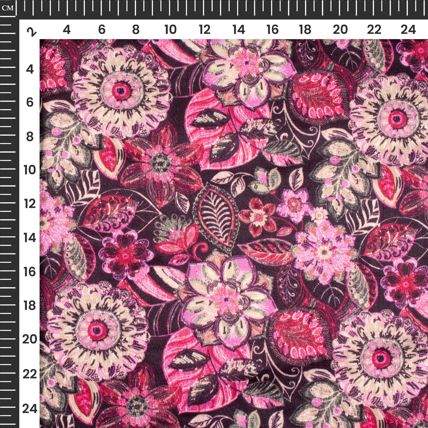 Bright Pink Floral Digital Print Viscose Gaji Silk Fabric