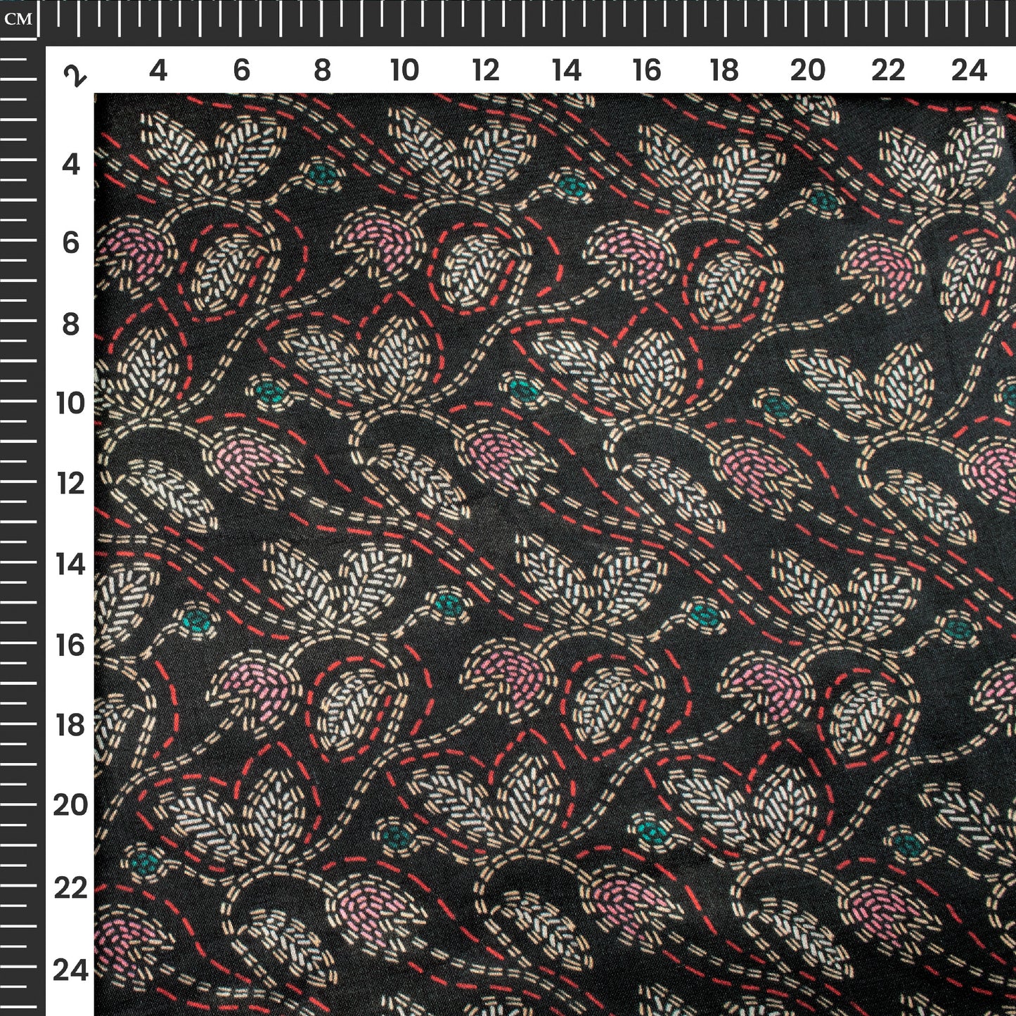 Black Floral Digital Print Viscose Gaji Silk Fabric
