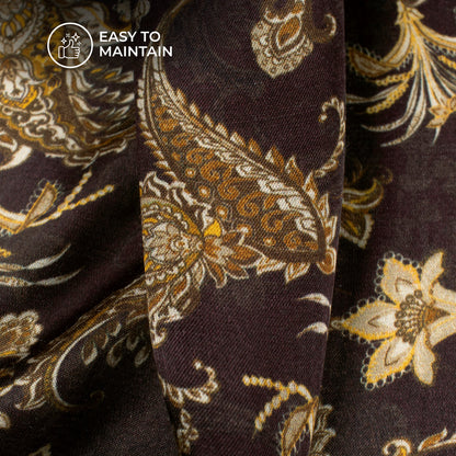 Brown Paisley Digital Print Viscose Gaji Silk Fabric