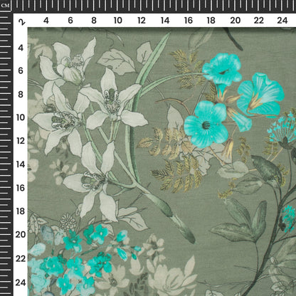Gray Green Floral Digital Print Viscose Georgette Fabric