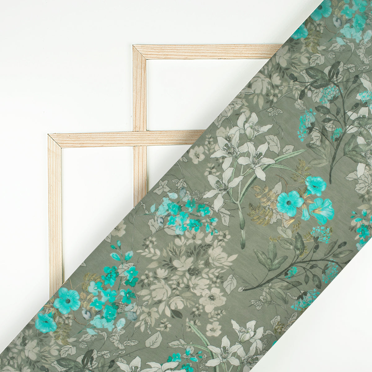 Gray Green Floral Digital Print Viscose Georgette Fabric