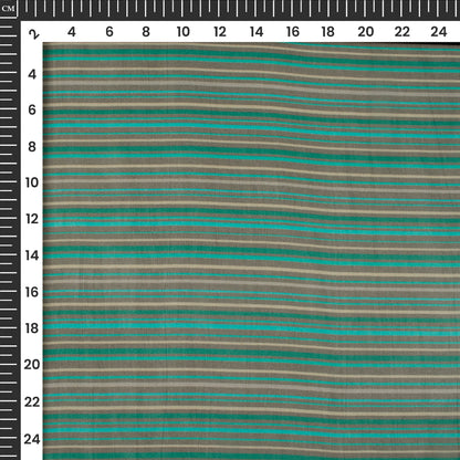 Teal Green Stripe Digital Print Viscose Georgette Fabric