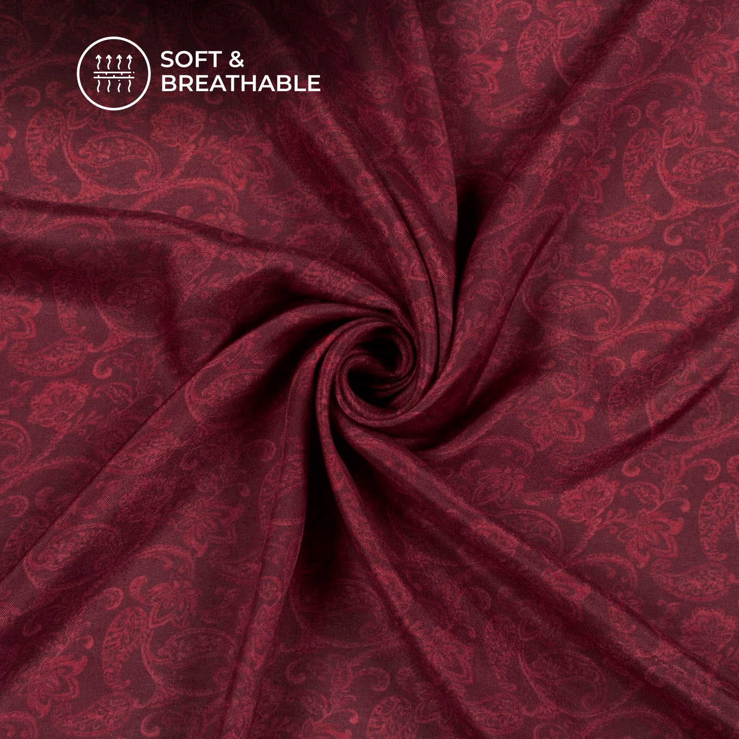 Burgundy Red Paisley Digital Print Viscose Muslin Fabric