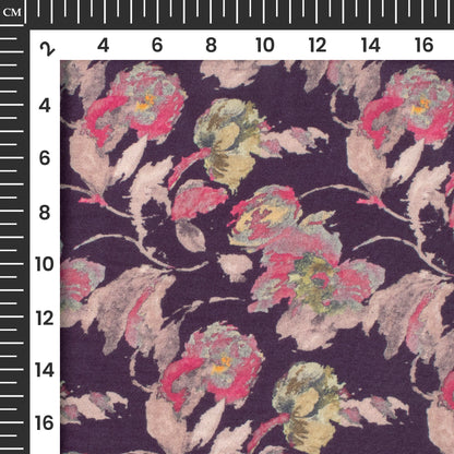 Dark Purple Floral Digital Print Viscose Muslin Fabric