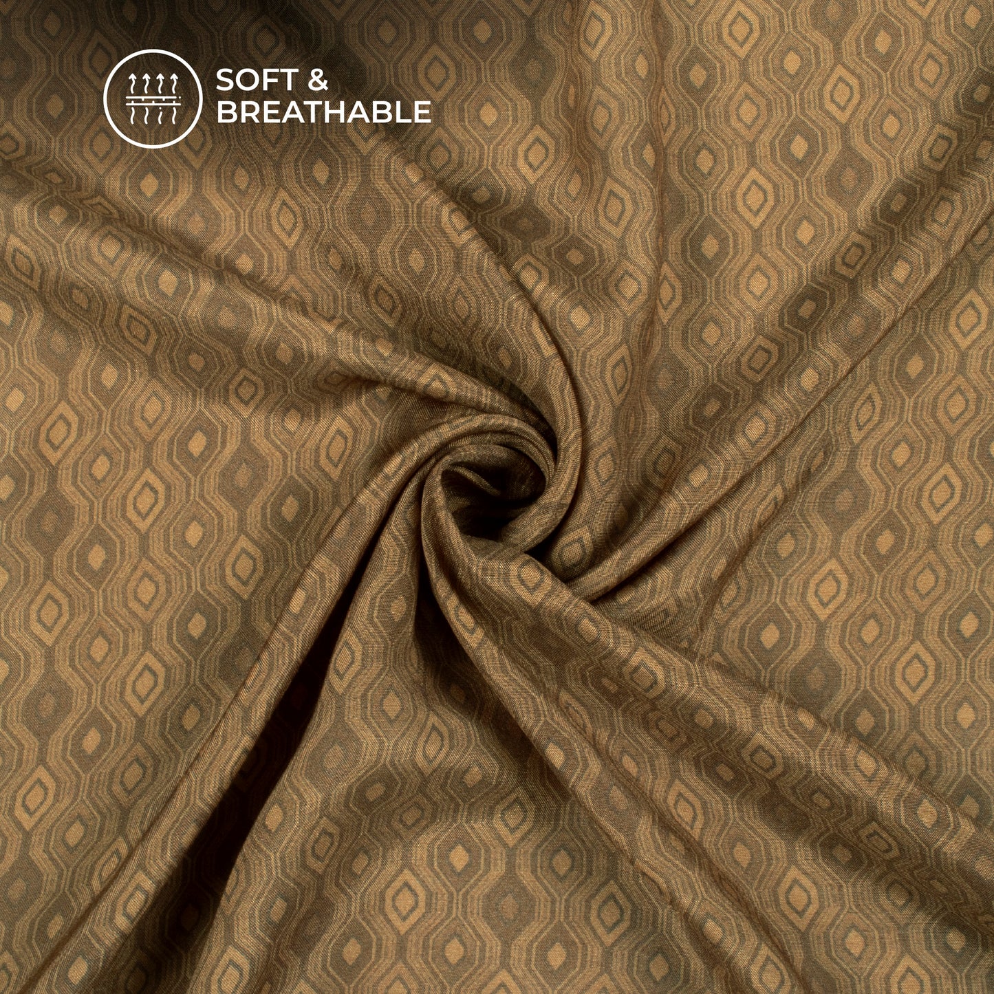 Camel Brown Geometric Digital Print Viscose Muslin Fabric