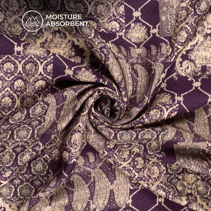 Dark Purple Ethnic Digital Print Viscose Rayon Fabric (Width 58 Inches)