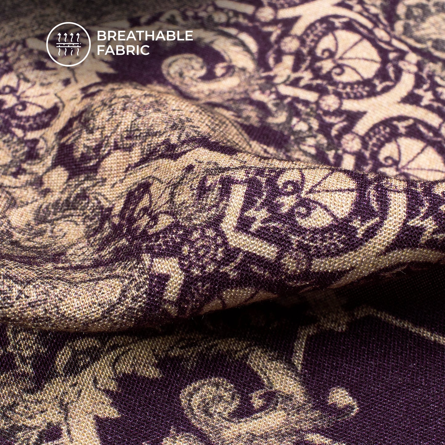 Dark Purple Ethnic Digital Print Viscose Rayon Fabric (Width 58 Inches)