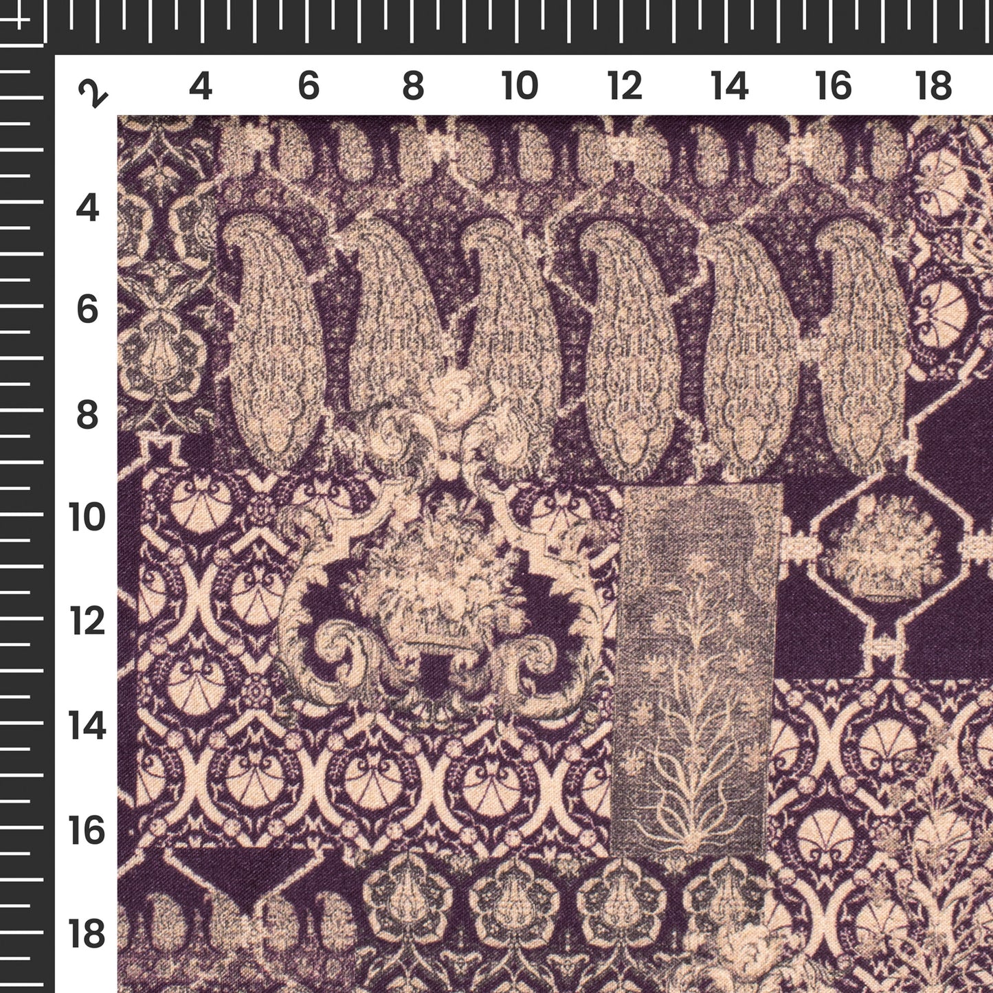 Dark Purple Ethnic Digital Print Viscose Rayon Fabric (Width 58 Inches)