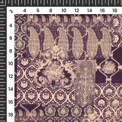 Dark Purple Ethnic Digital Print Viscose Rayon Fabric (Width 58 Inches)