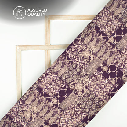Dark Purple Ethnic Digital Print Viscose Rayon Fabric (Width 58 Inches)