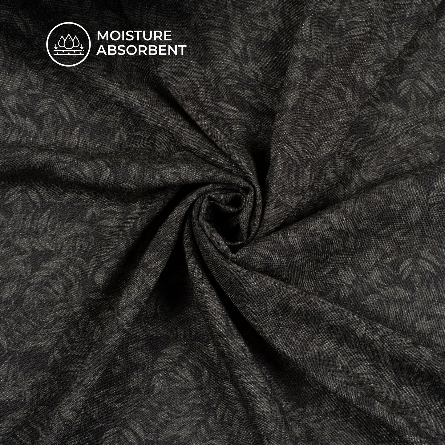 Black Leaf Digital Print Viscose Rayon Fabric (Width 58 Inches)