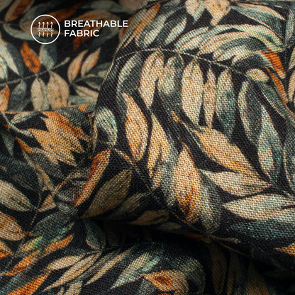 Vintage Leaf Digital Print Viscose Rayon Fabrcic (Width 58 Inches)