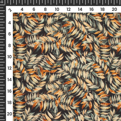 Vintage Leaf Digital Print Viscose Rayon Fabrcic (Width 58 Inches)